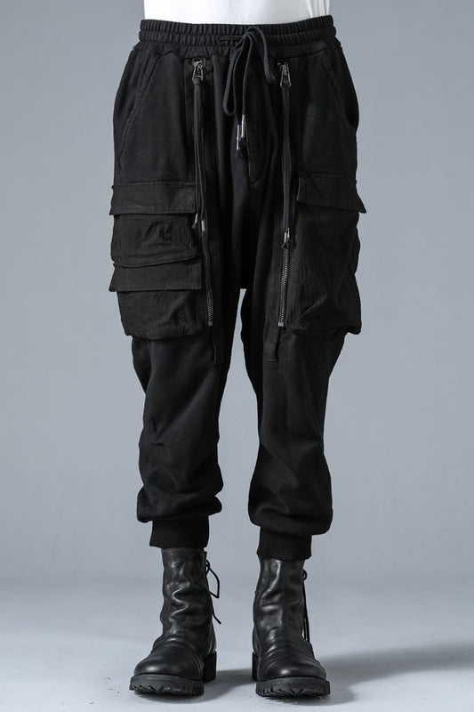 Untwisted Yarn Fleece-Lined Drop Crotch Cargo Wide Jogger Pants