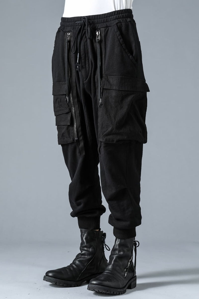 Untwisted Yarn Fleece-Lined Drop Crotch Cargo Wide Jogger Pants