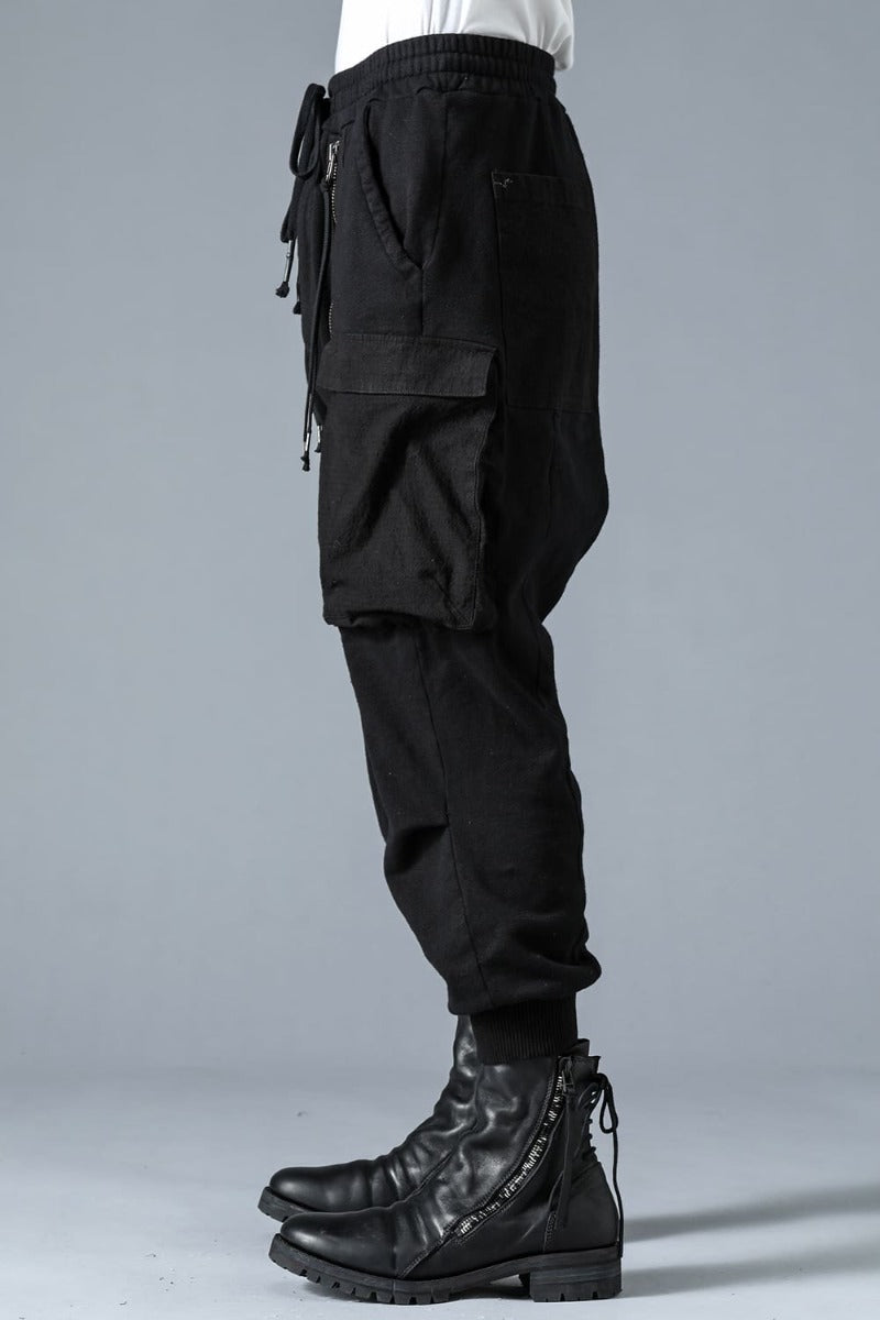 Untwisted Yarn Fleece-Lined Drop Crotch Cargo Wide Jogger Pants