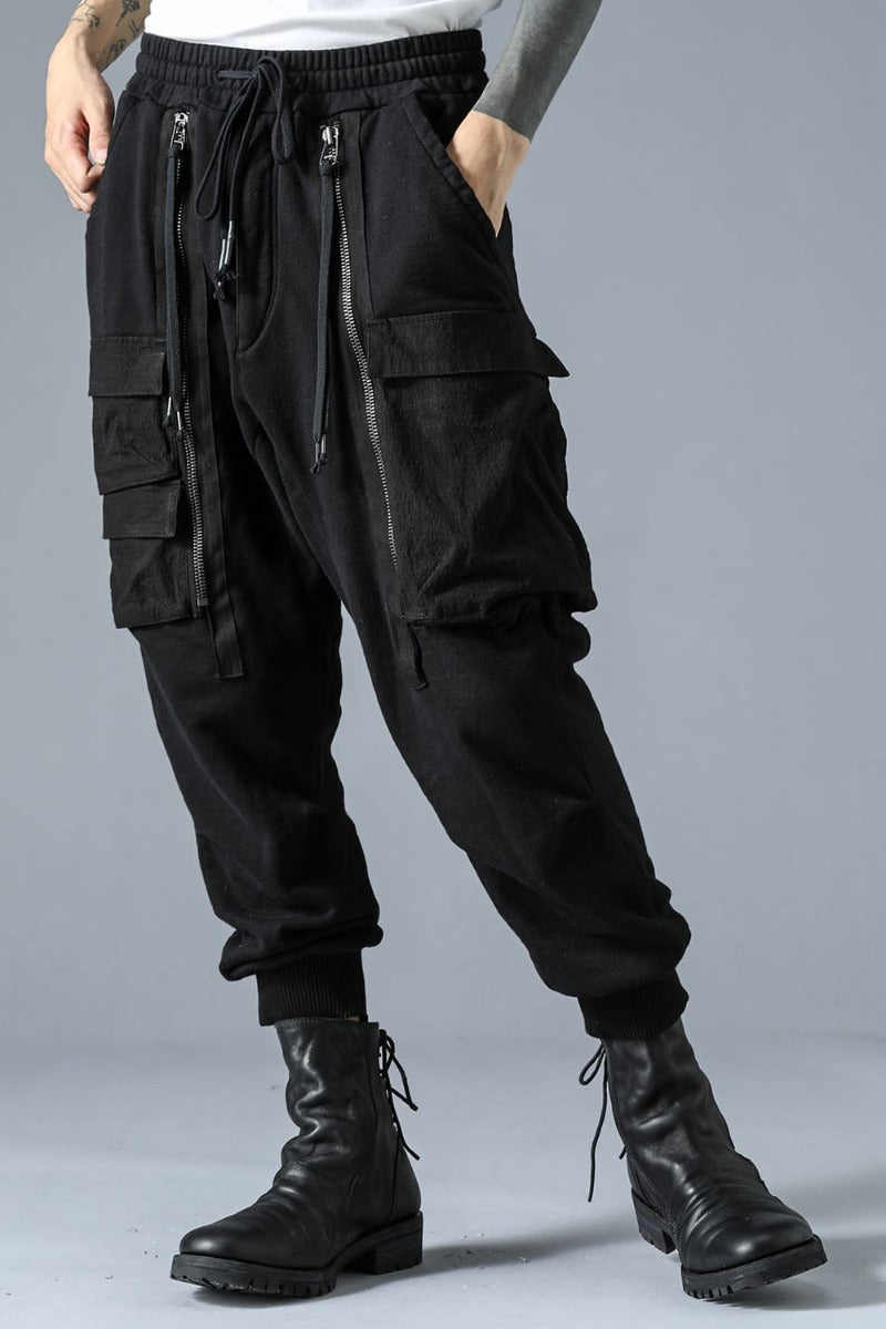 Untwisted Yarn Fleece-Lined Drop Crotch Cargo Wide Jogger Pants