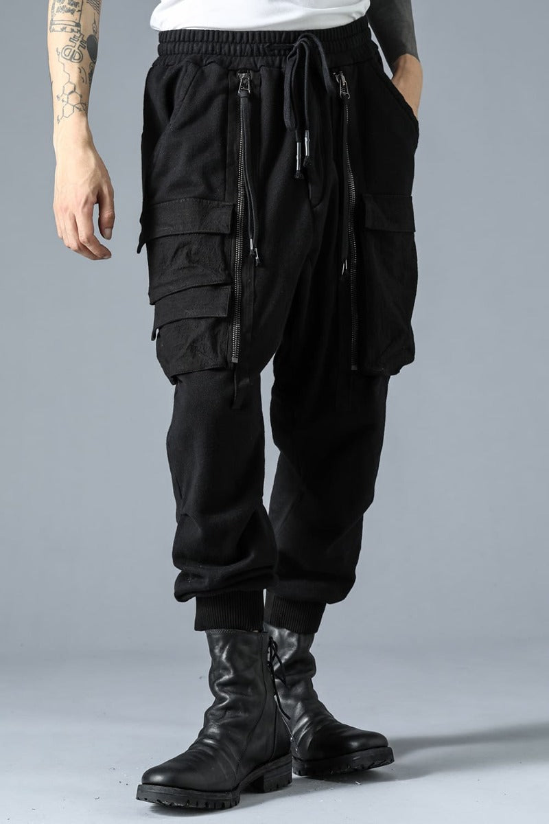 Untwisted Yarn Fleece-Lined Drop Crotch Cargo Wide Jogger Pants