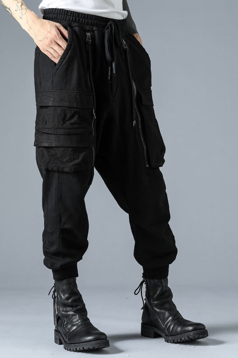 Untwisted Yarn Fleece-Lined Drop Crotch Cargo Wide Jogger Pants