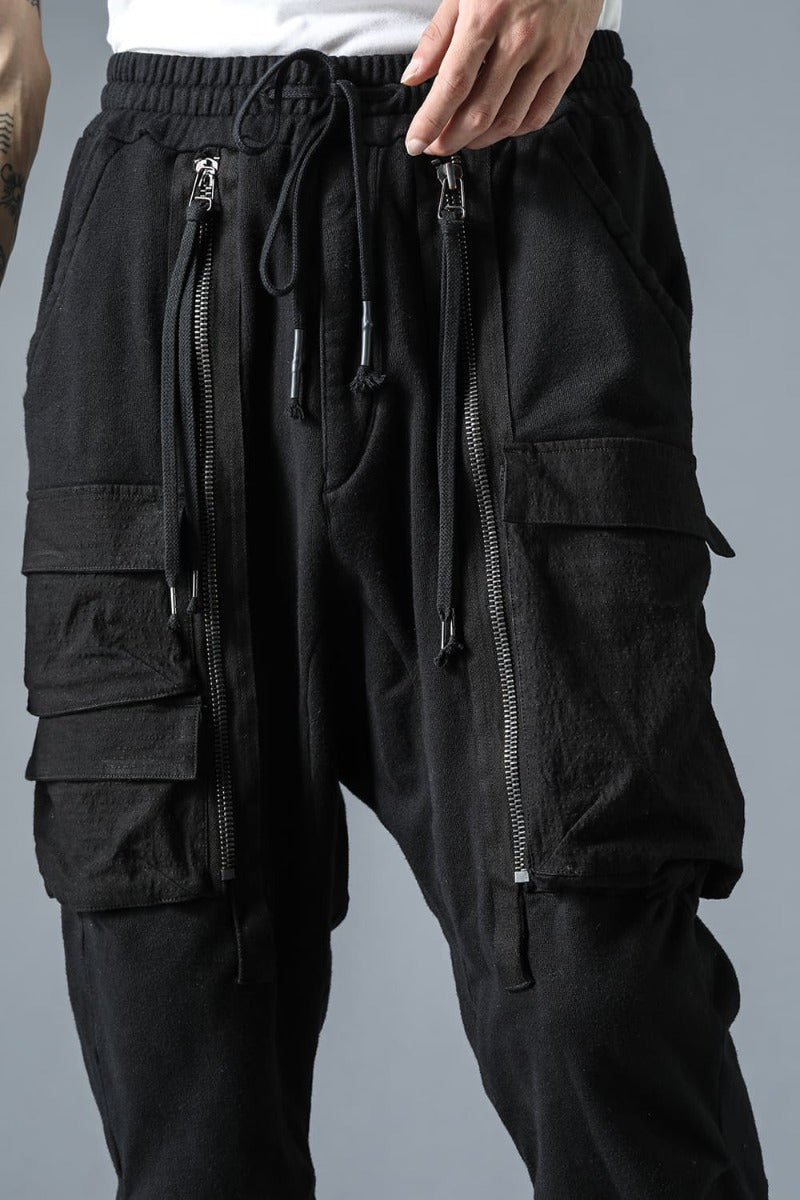 Untwisted Yarn Fleece-Lined Drop Crotch Cargo Wide Jogger Pants