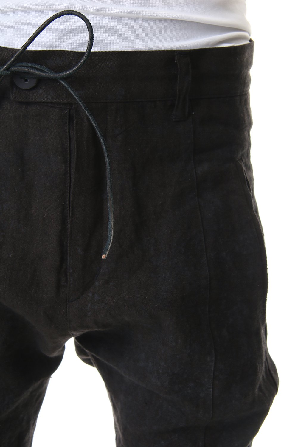 Linen Ash Coating Drop Crotch Slim Pants