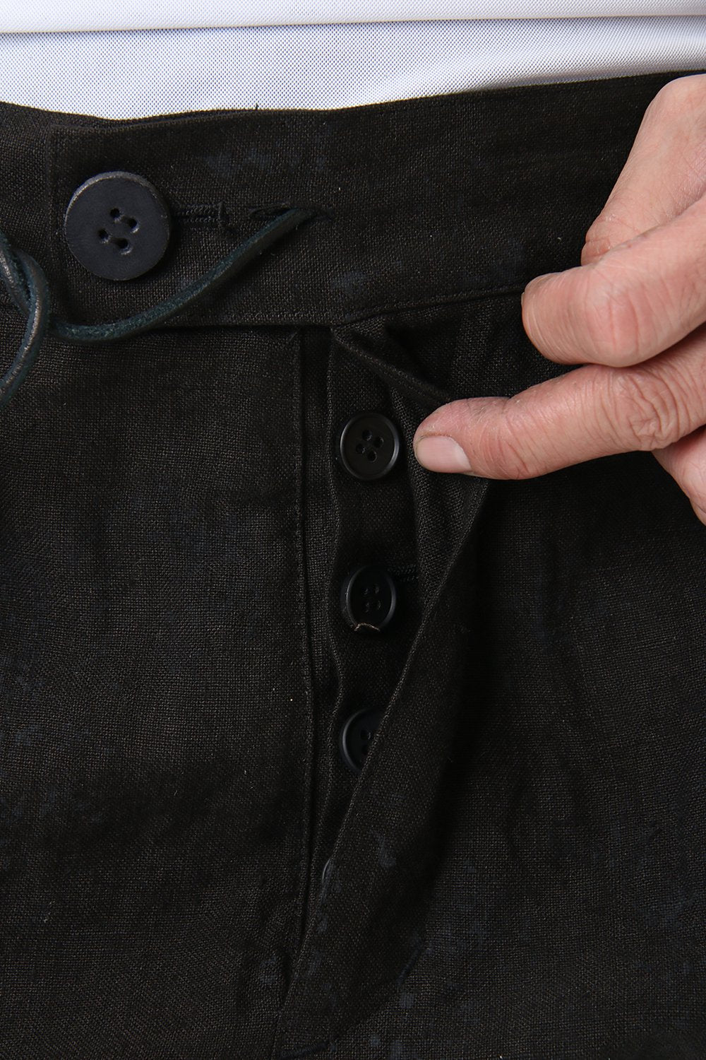 Linen Ash Coating Drop Crotch Slim Pants