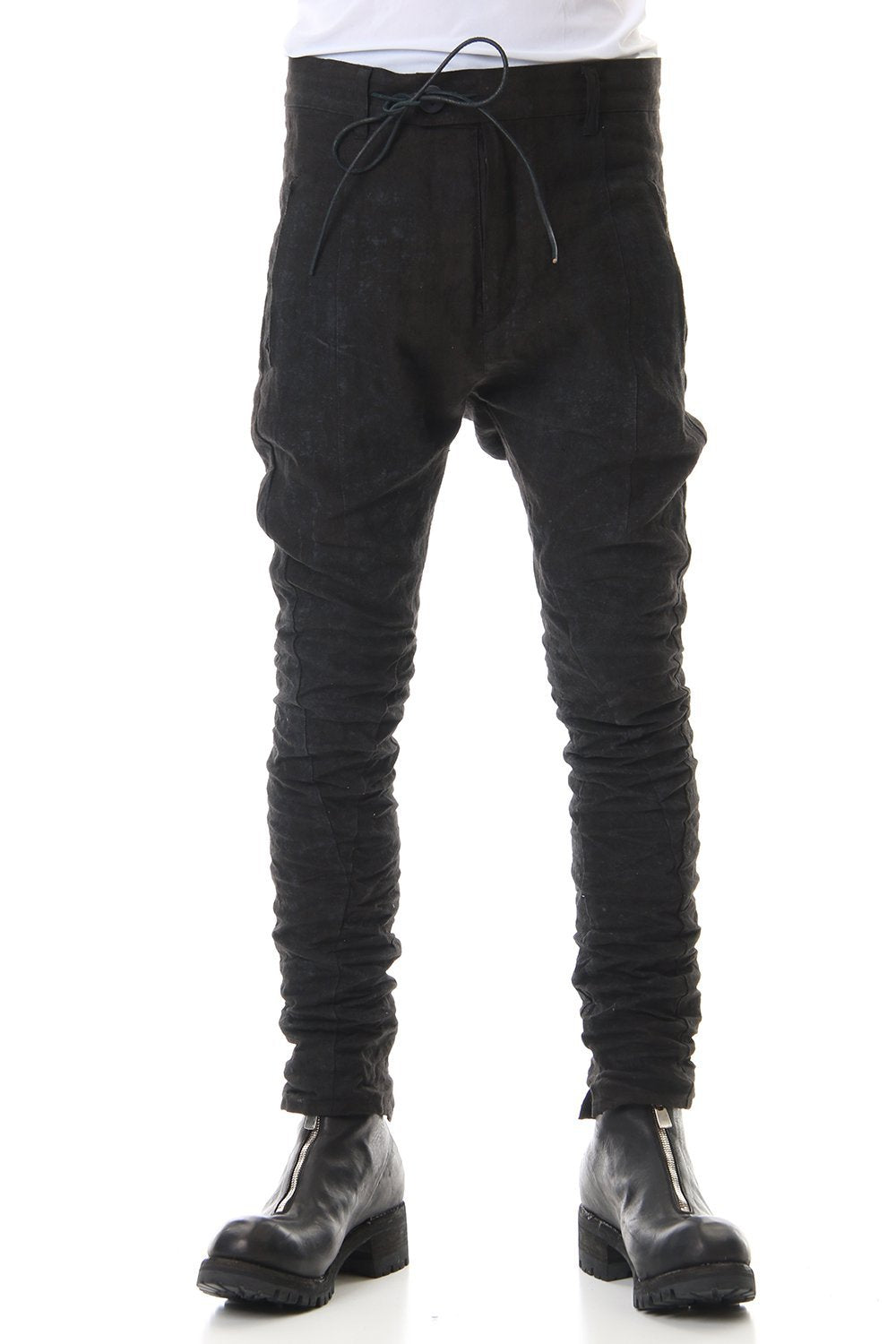 Linen Ash Coating Drop Crotch Slim Pants