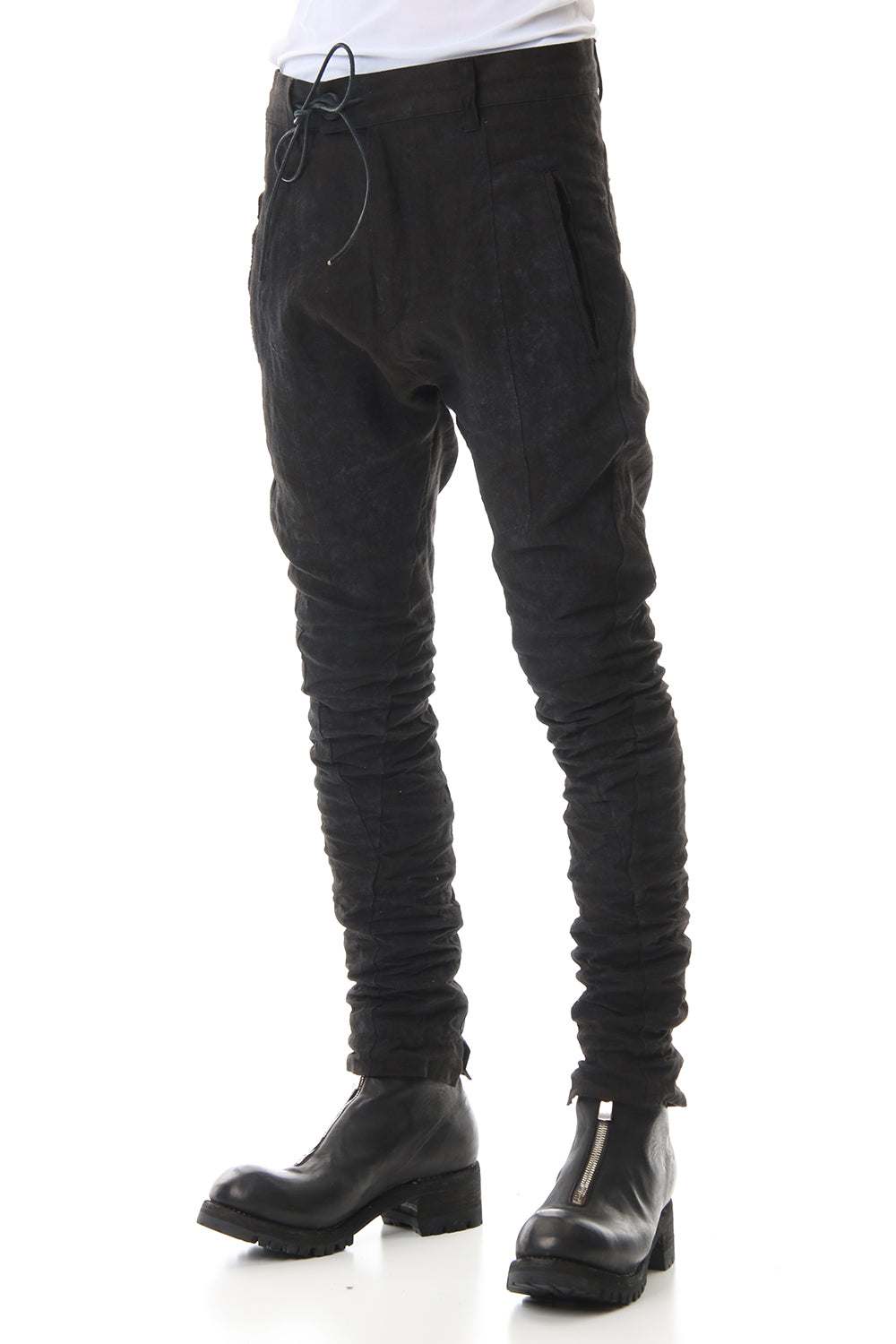 Linen Ash Coating Drop Crotch Slim Pants