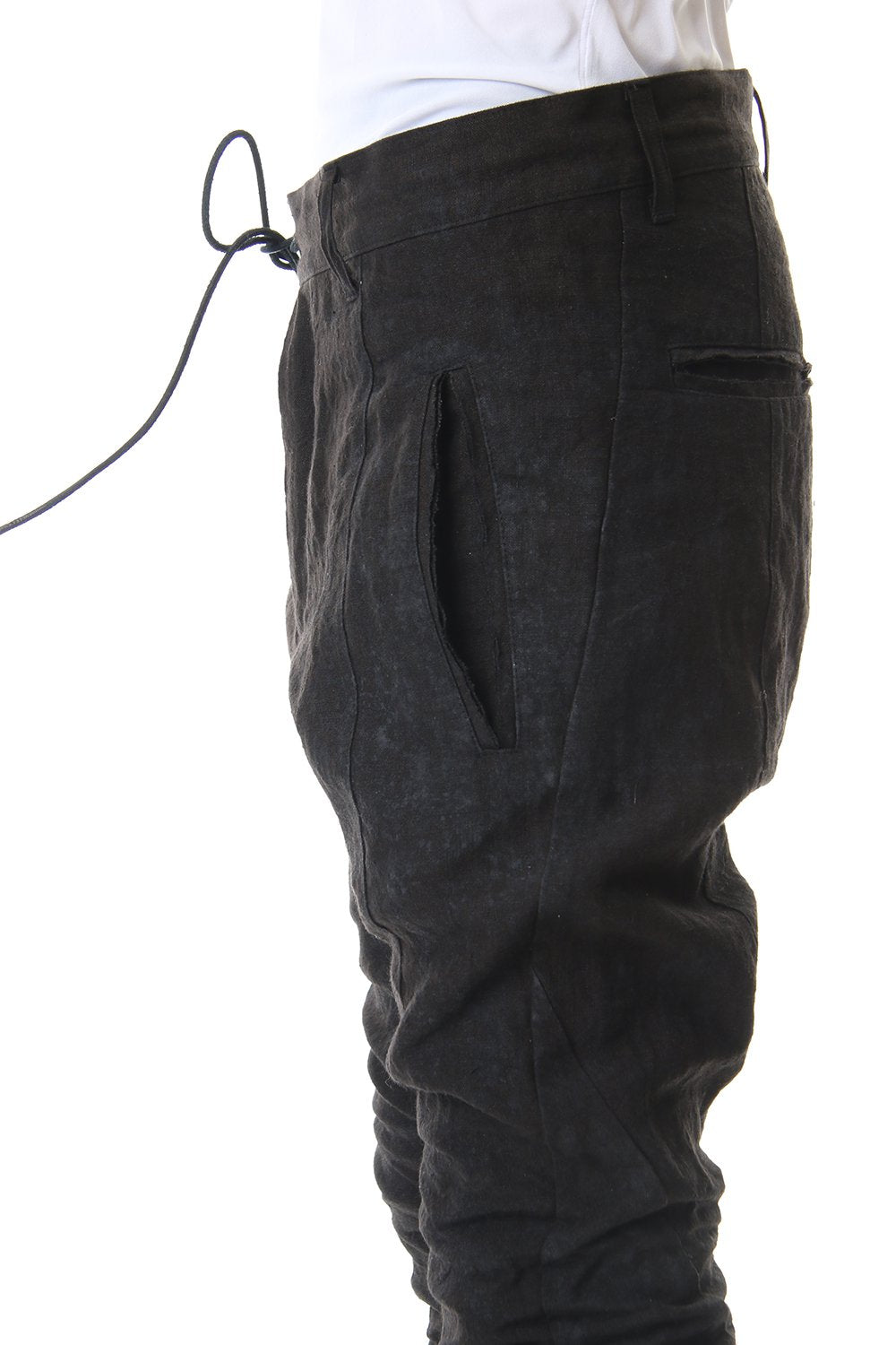 Linen Ash Coating Drop Crotch Slim Pants