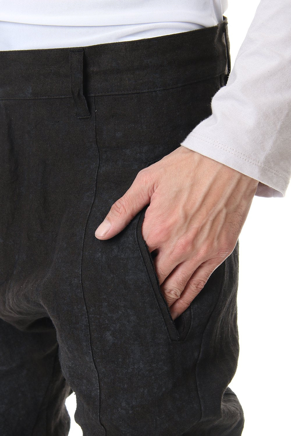 Linen Ash Coating Drop Crotch Slim Pants