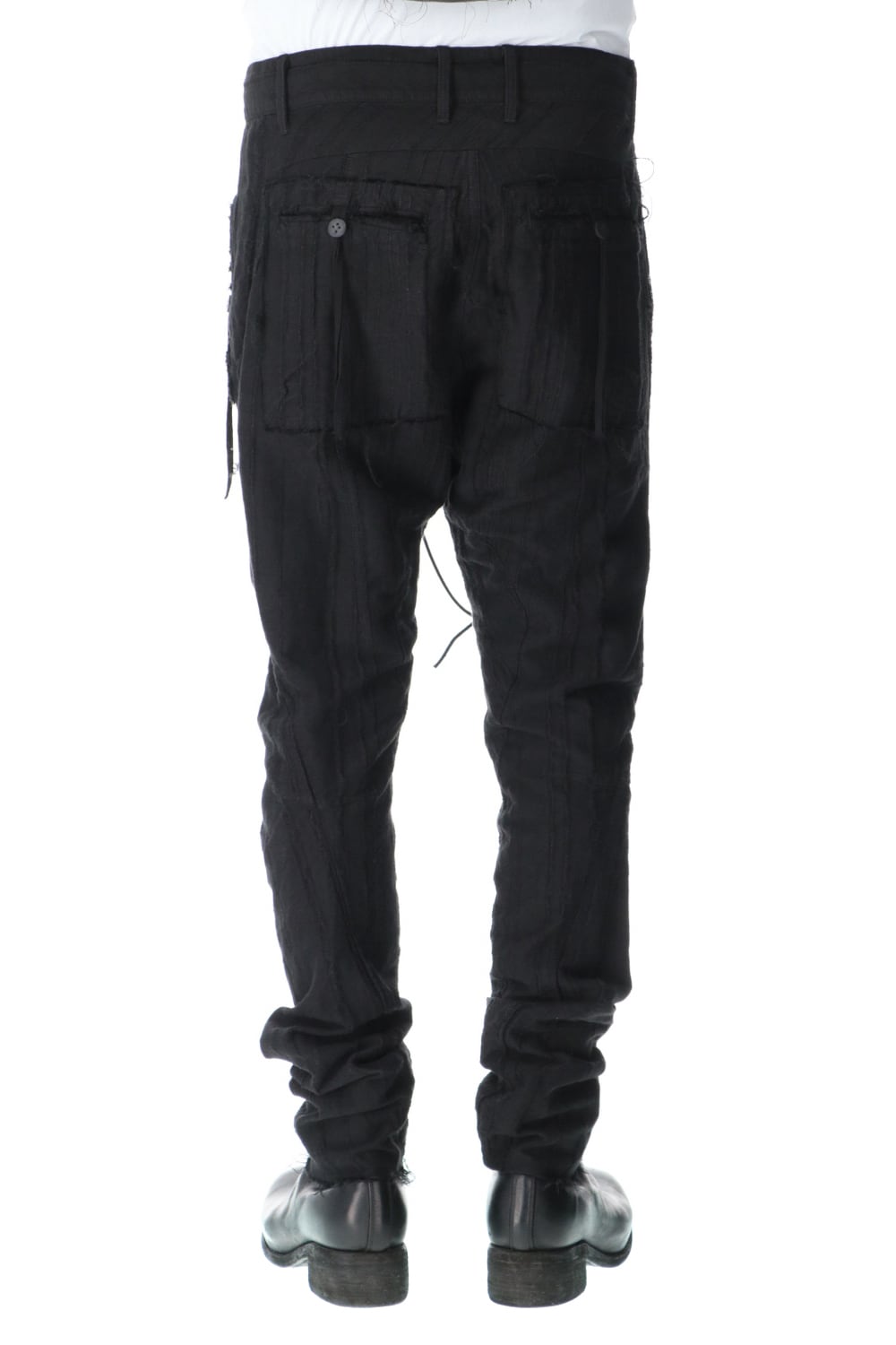 Linen and rayon jacquard stripe drop-crotch slim pants Black