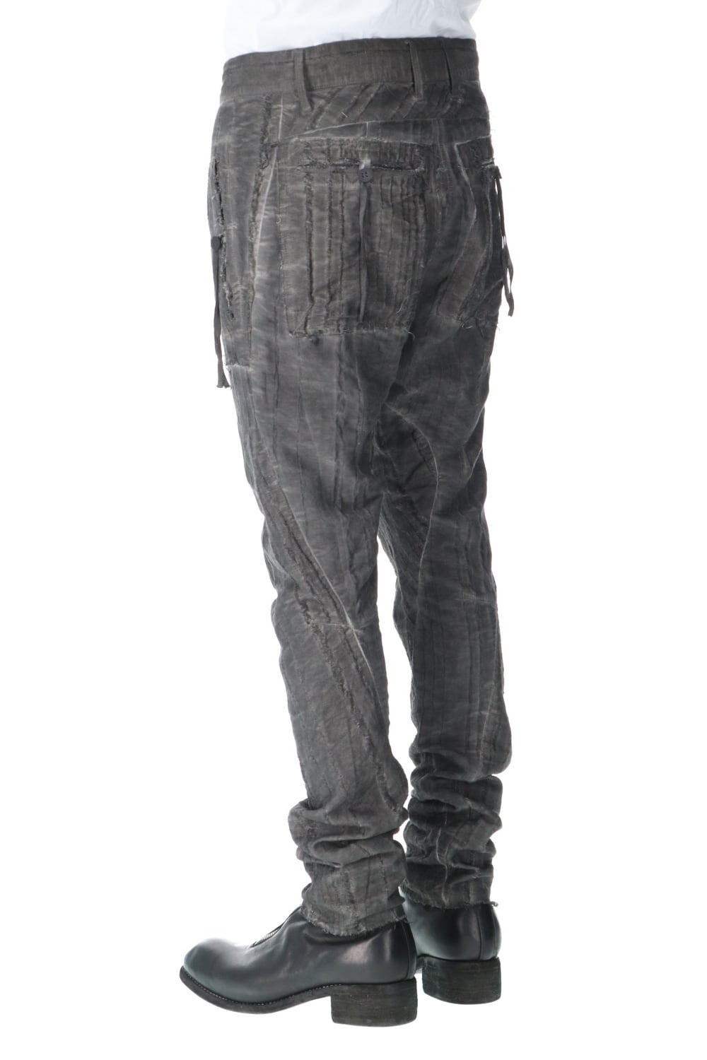Linen and rayon jacquard stripe drop-crotch slim pants Charcoal