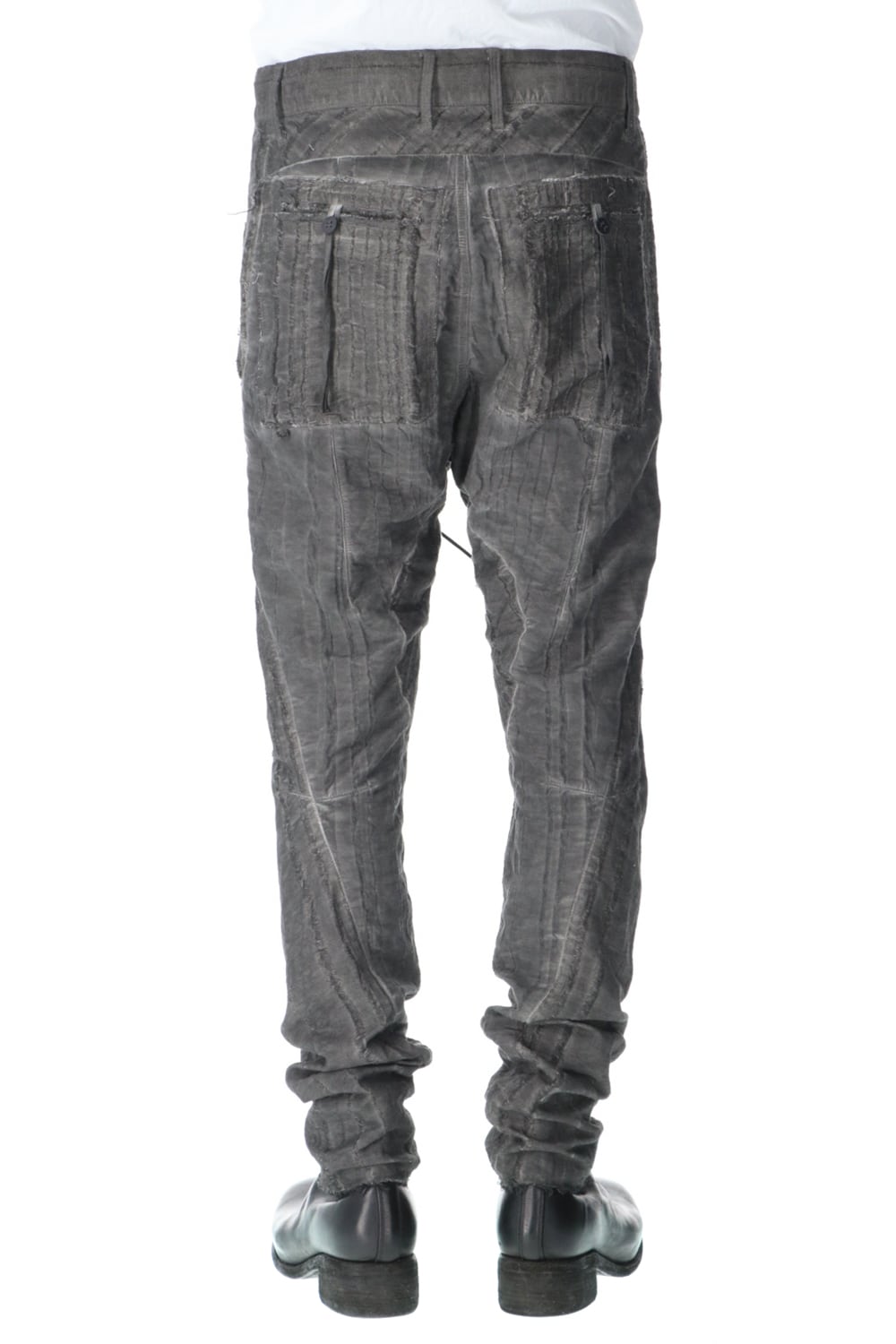 Linen and rayon jacquard stripe drop-crotch slim pants Charcoal