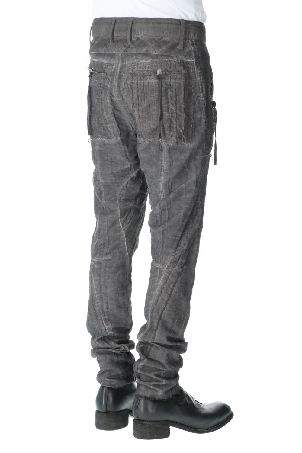 Linen and rayon jacquard stripe drop-crotch slim pants Charcoal