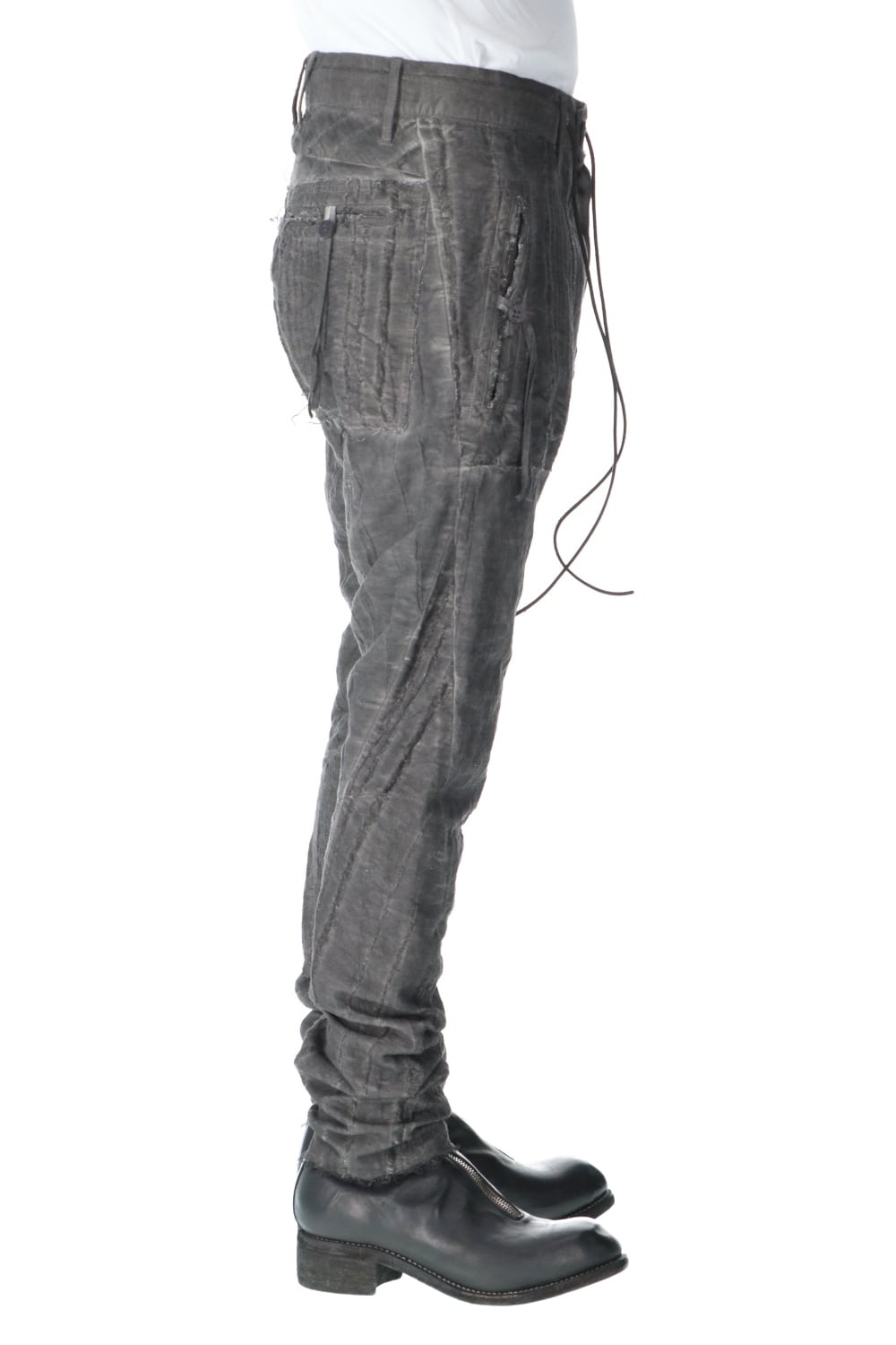 Linen and rayon jacquard stripe drop-crotch slim pants Charcoal
