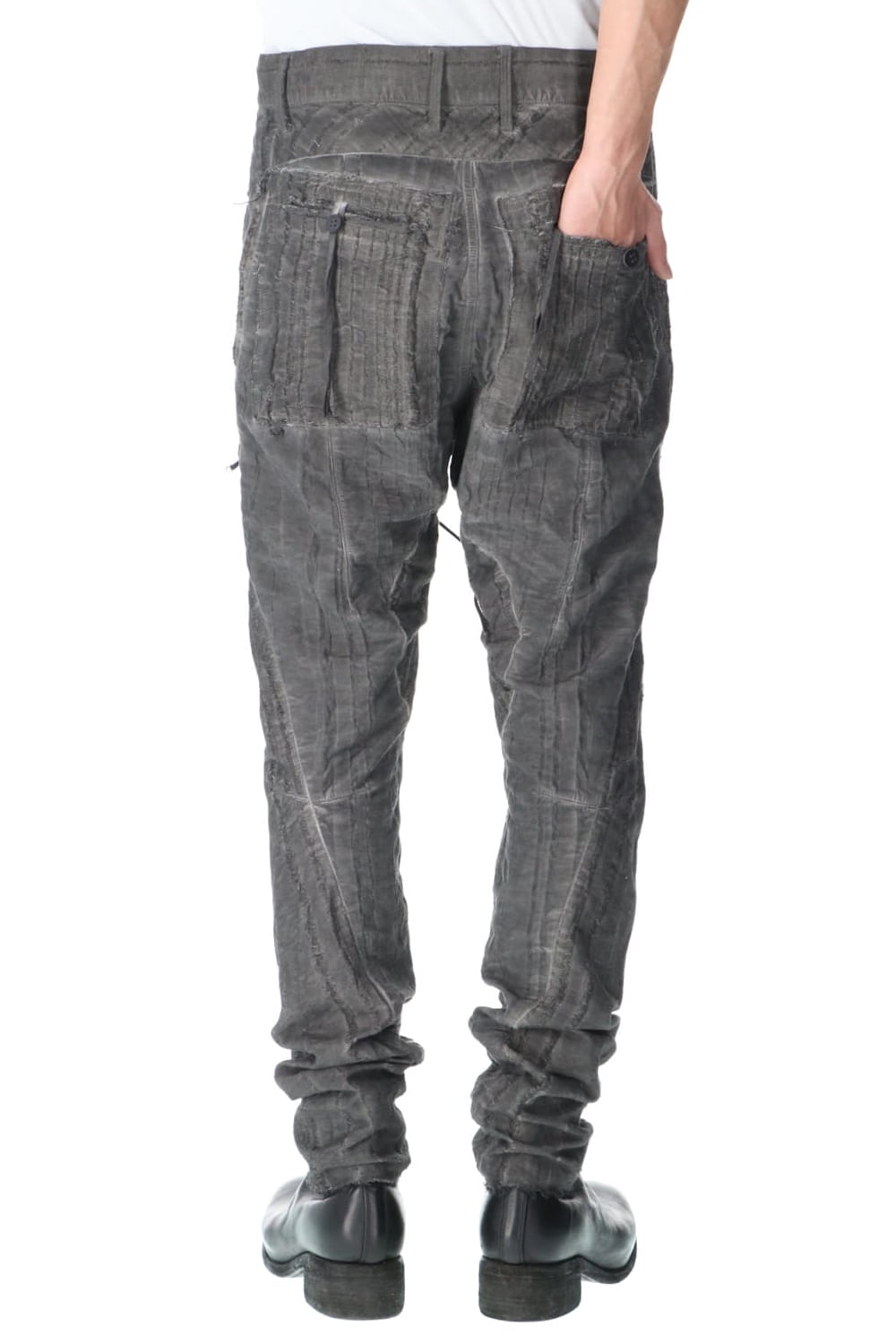 Linen and rayon jacquard stripe drop-crotch slim pants Charcoal
