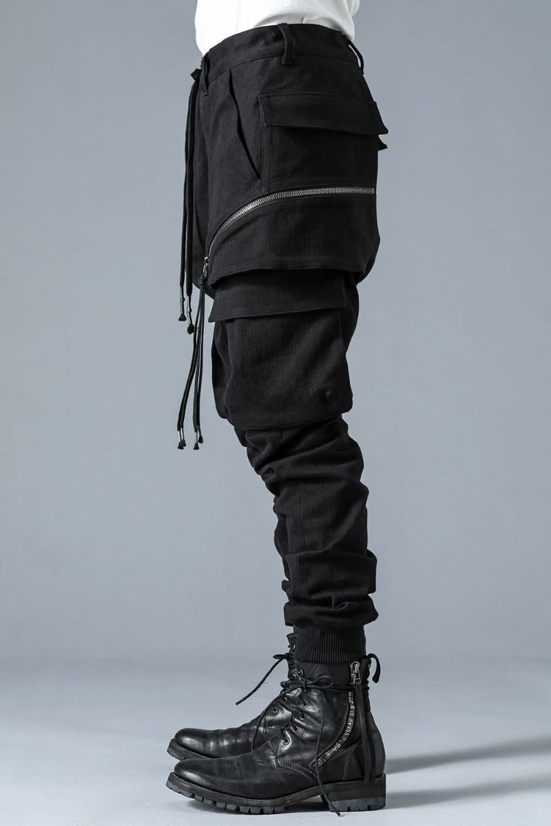 Super Stretch Cotton Denim Hanging Pocket Cargo Jog Pants Black