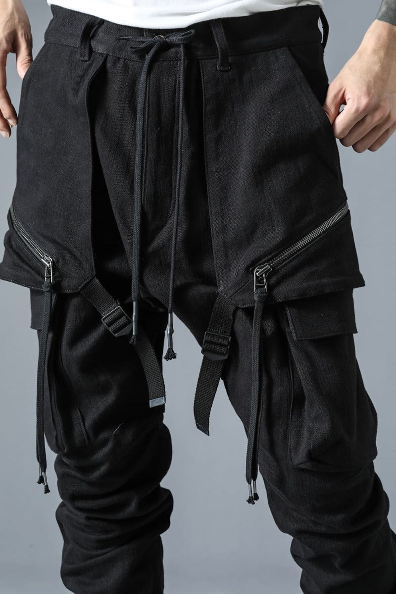 Super Stretch Cotton Denim Hanging Pocket Cargo Jog Pants Black