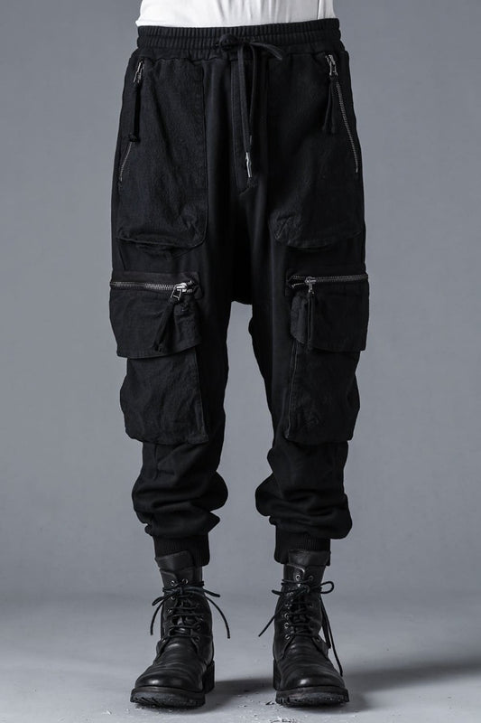 Untwisted Fleece-Lined Drop Crotch Cargo Wide Jog Pants  Black