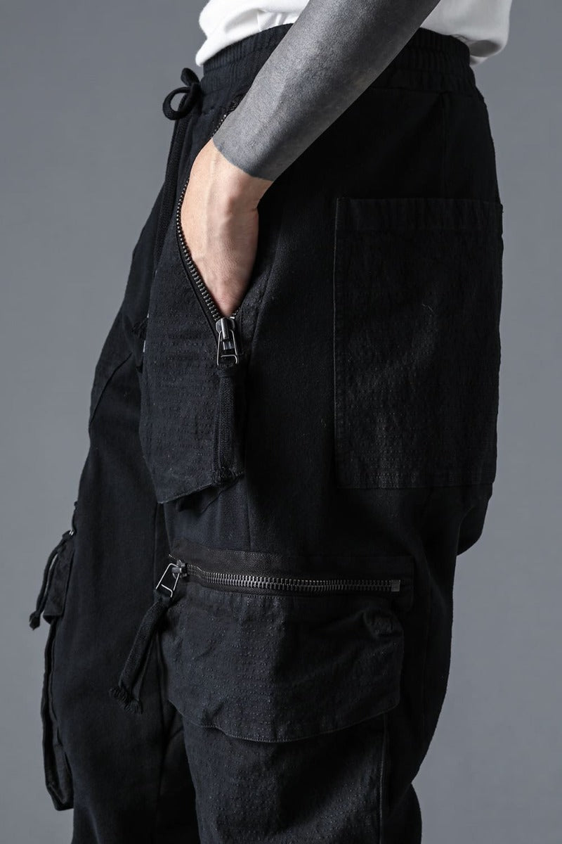 Untwisted Fleece-Lined Drop Crotch Cargo Wide Jog Pants  Black