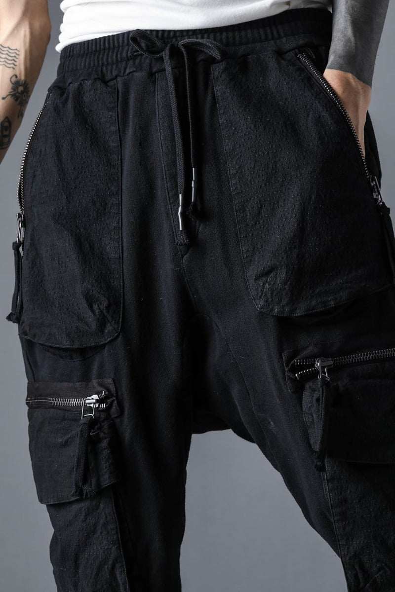 Untwisted Fleece-Lined Drop Crotch Cargo Wide Jog Pants  Black