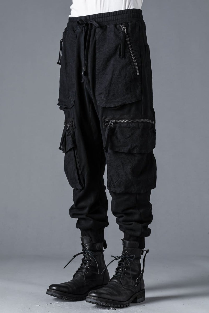 Untwisted Fleece-Lined Drop Crotch Cargo Wide Jog Pants  Black