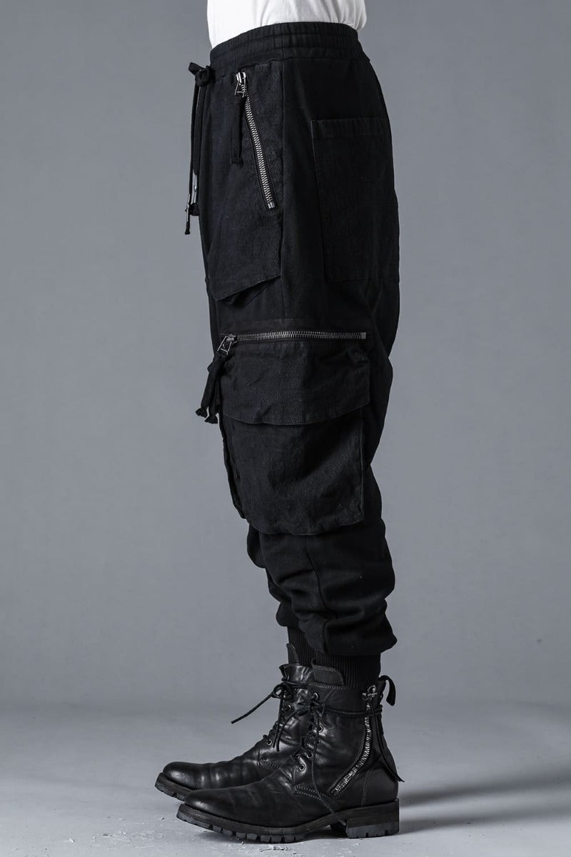 Untwisted Fleece-Lined Drop Crotch Cargo Wide Jog Pants  Black