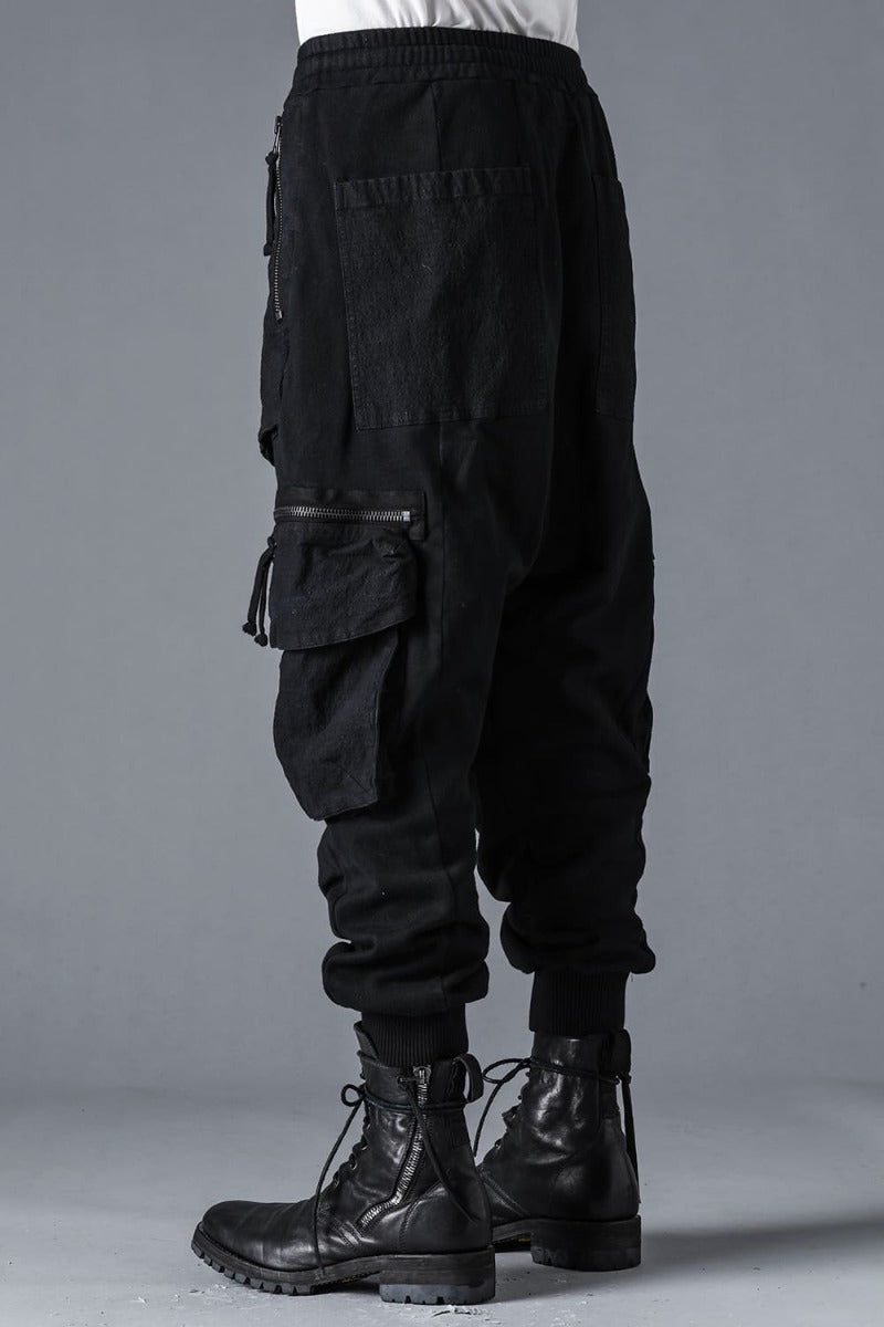 Untwisted Fleece-Lined Drop Crotch Cargo Wide Jog Pants  Black