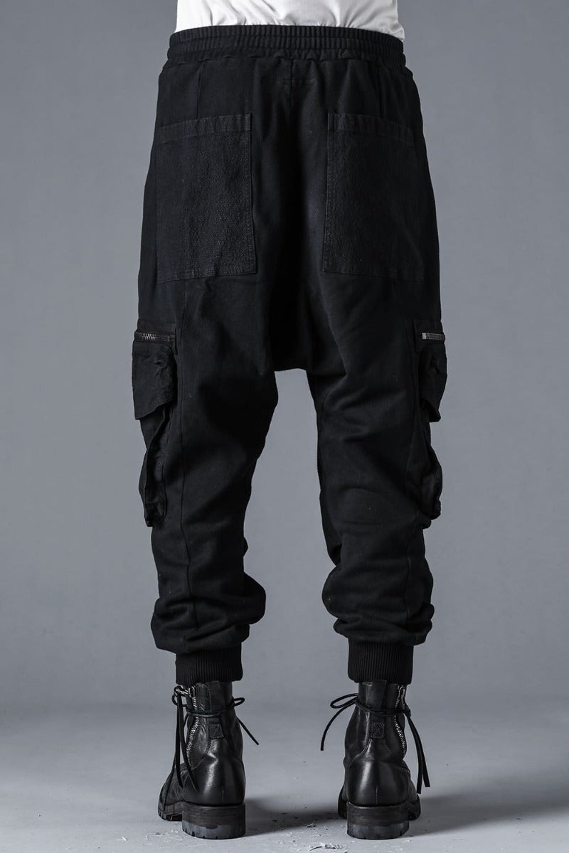 Untwisted Fleece-Lined Drop Crotch Cargo Wide Jog Pants  Black