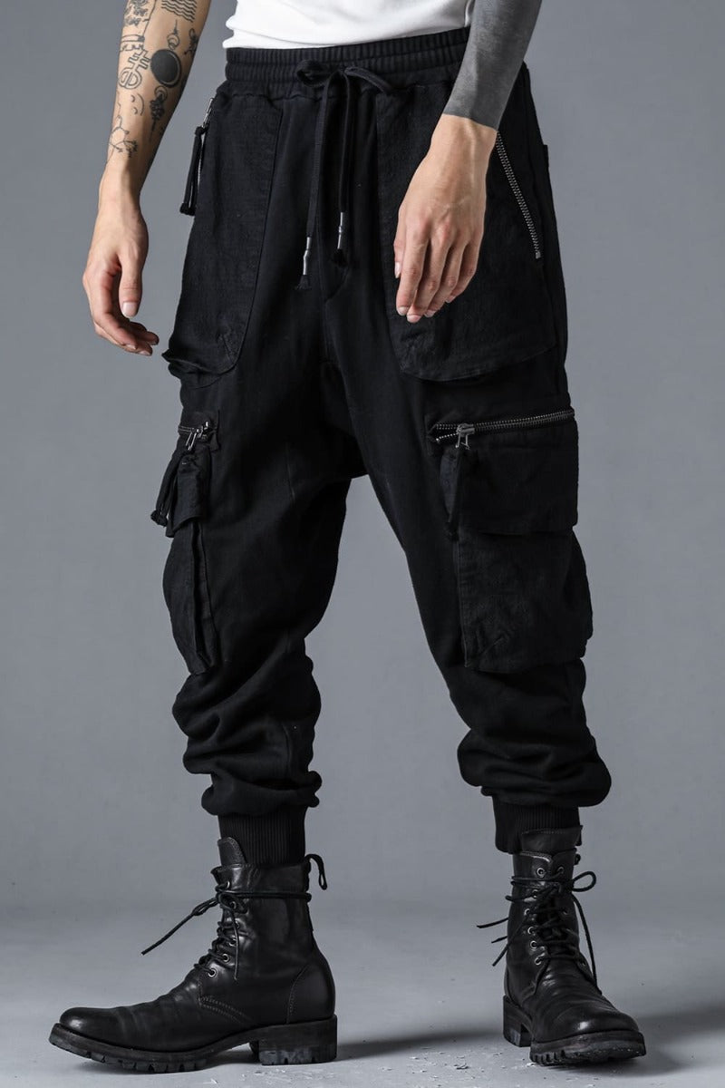 Untwisted Fleece-Lined Drop Crotch Cargo Wide Jog Pants  Black