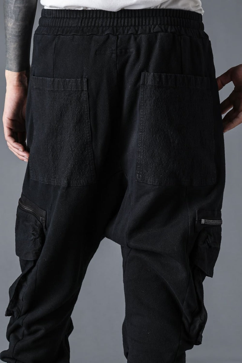 Untwisted Fleece-Lined Drop Crotch Cargo Wide Jog Pants  Black