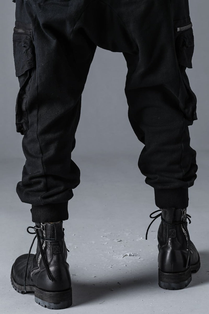 Untwisted Fleece-Lined Drop Crotch Cargo Wide Jog Pants  Black