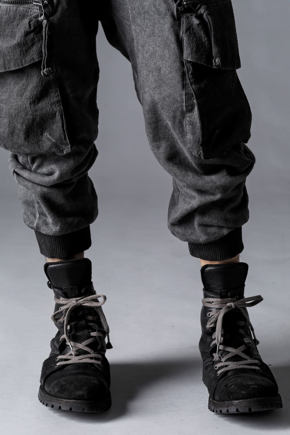 Untwisted Fleece-Lined Drop Crotch Cargo Wide Jog Pants  Charcoal