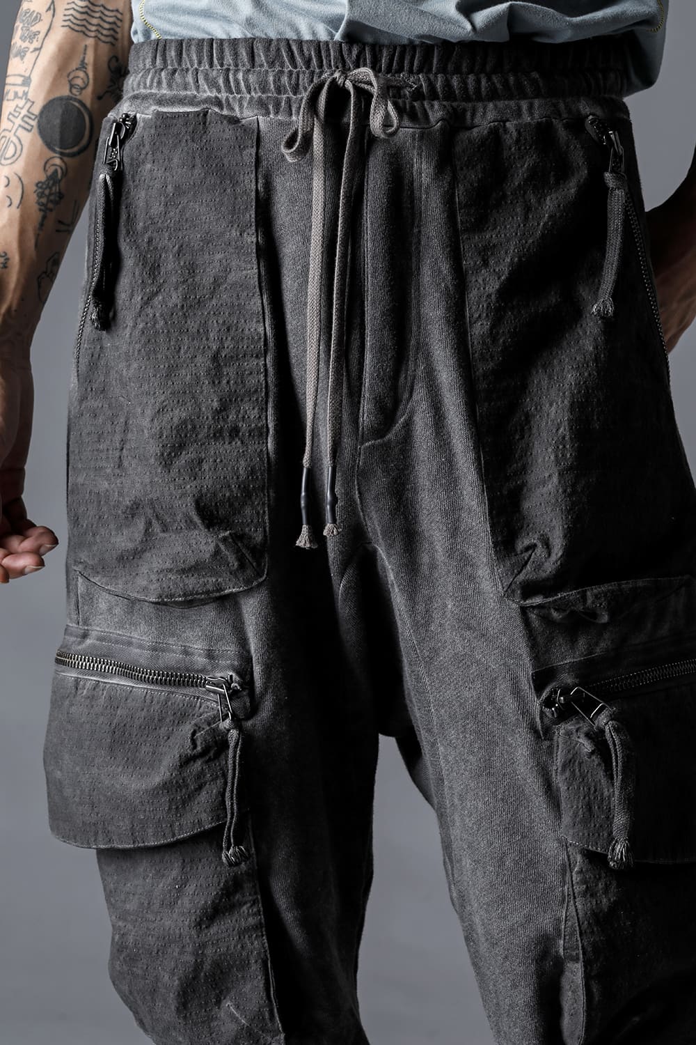 Untwisted Fleece-Lined Drop Crotch Cargo Wide Jog Pants  Charcoal