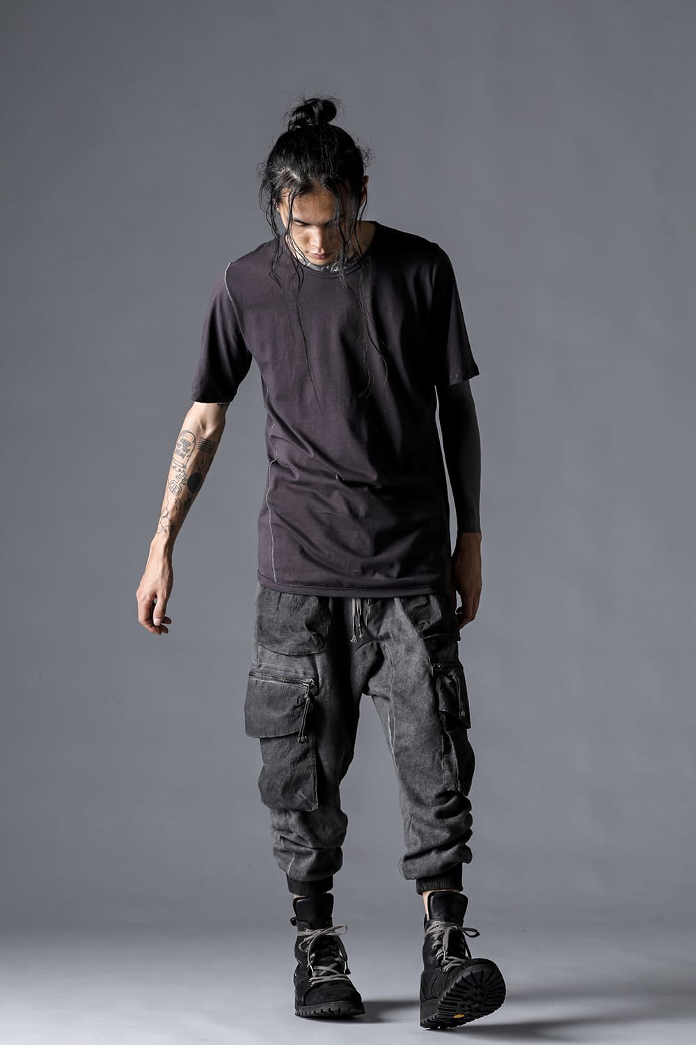 Untwisted Fleece-Lined Drop Crotch Cargo Wide Jog Pants  Charcoal