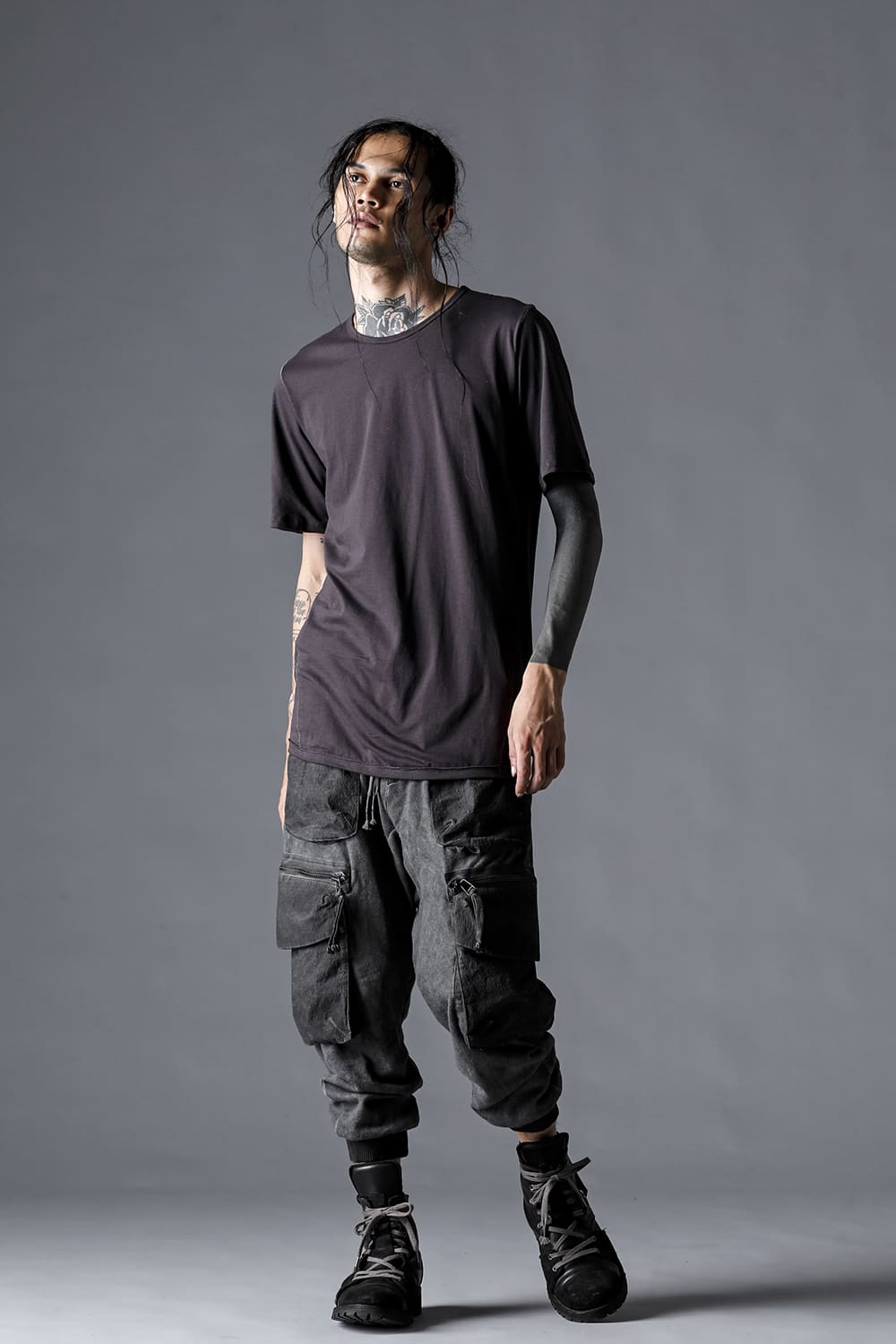 Untwisted Fleece-Lined Drop Crotch Cargo Wide Jog Pants  Charcoal