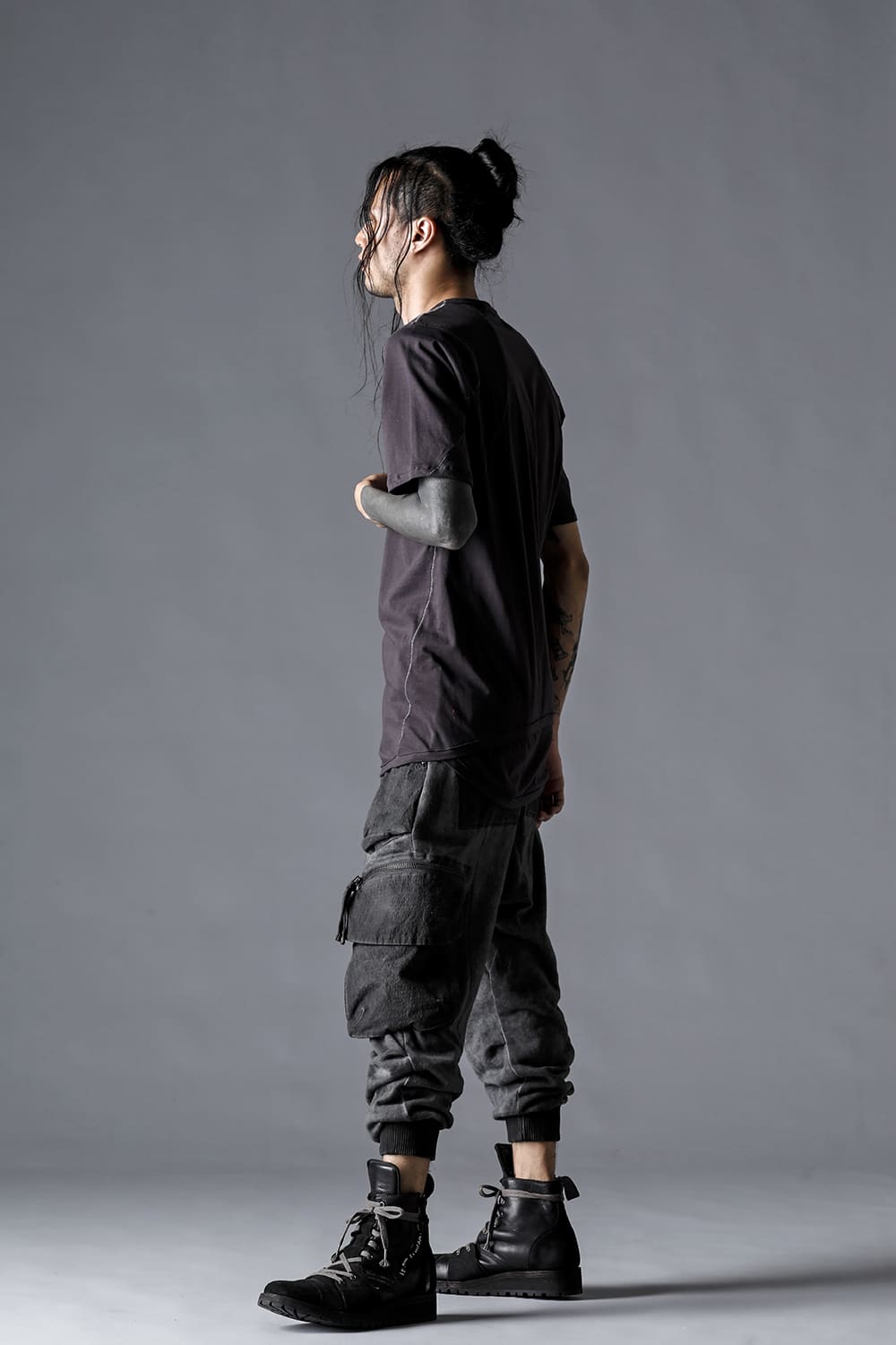 Untwisted Fleece-Lined Drop Crotch Cargo Wide Jog Pants  Charcoal