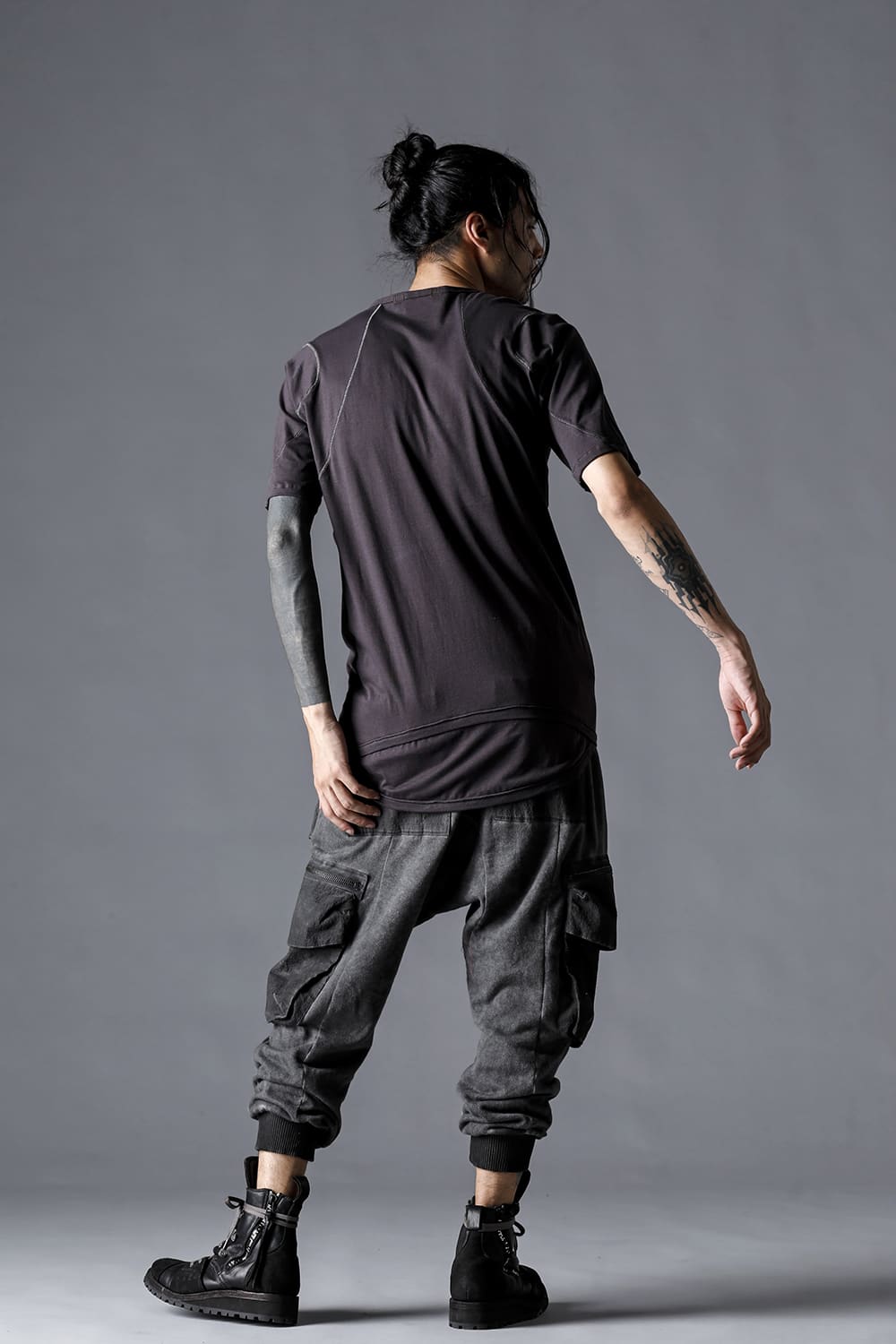 Untwisted Fleece-Lined Drop Crotch Cargo Wide Jog Pants  Charcoal