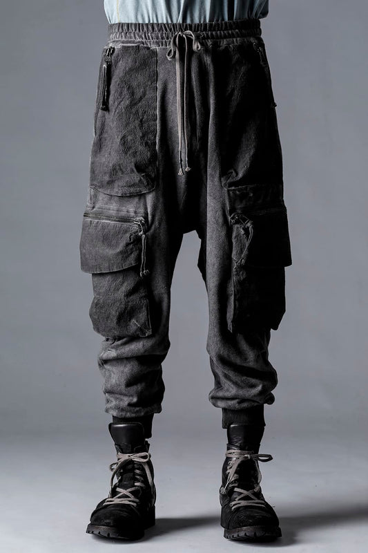 Untwisted Fleece-Lined Drop Crotch Cargo Wide Jog Pants  Charcoal