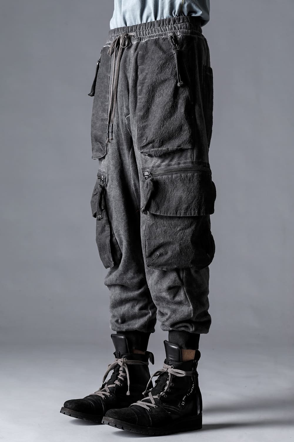 Untwisted Fleece-Lined Drop Crotch Cargo Wide Jog Pants  Charcoal