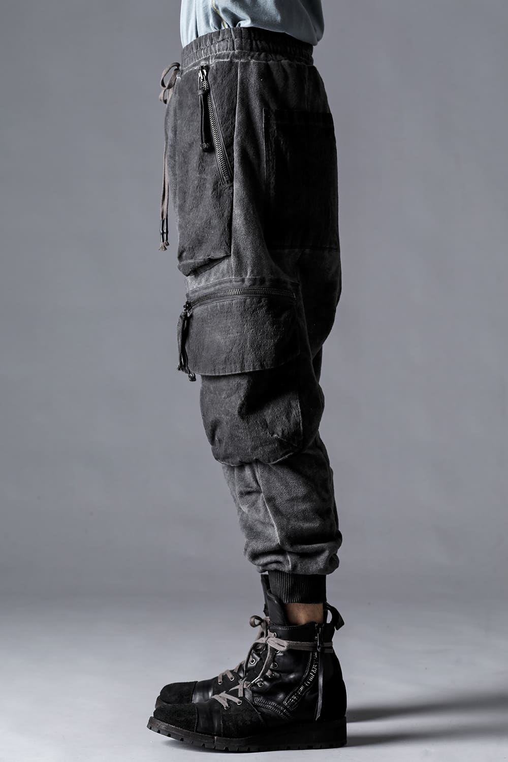 Untwisted Fleece-Lined Drop Crotch Cargo Wide Jog Pants  Charcoal