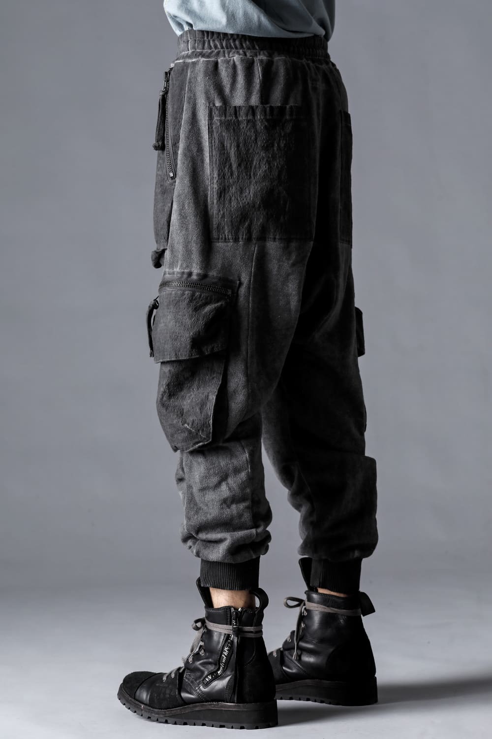 Untwisted Fleece-Lined Drop Crotch Cargo Wide Jog Pants  Charcoal