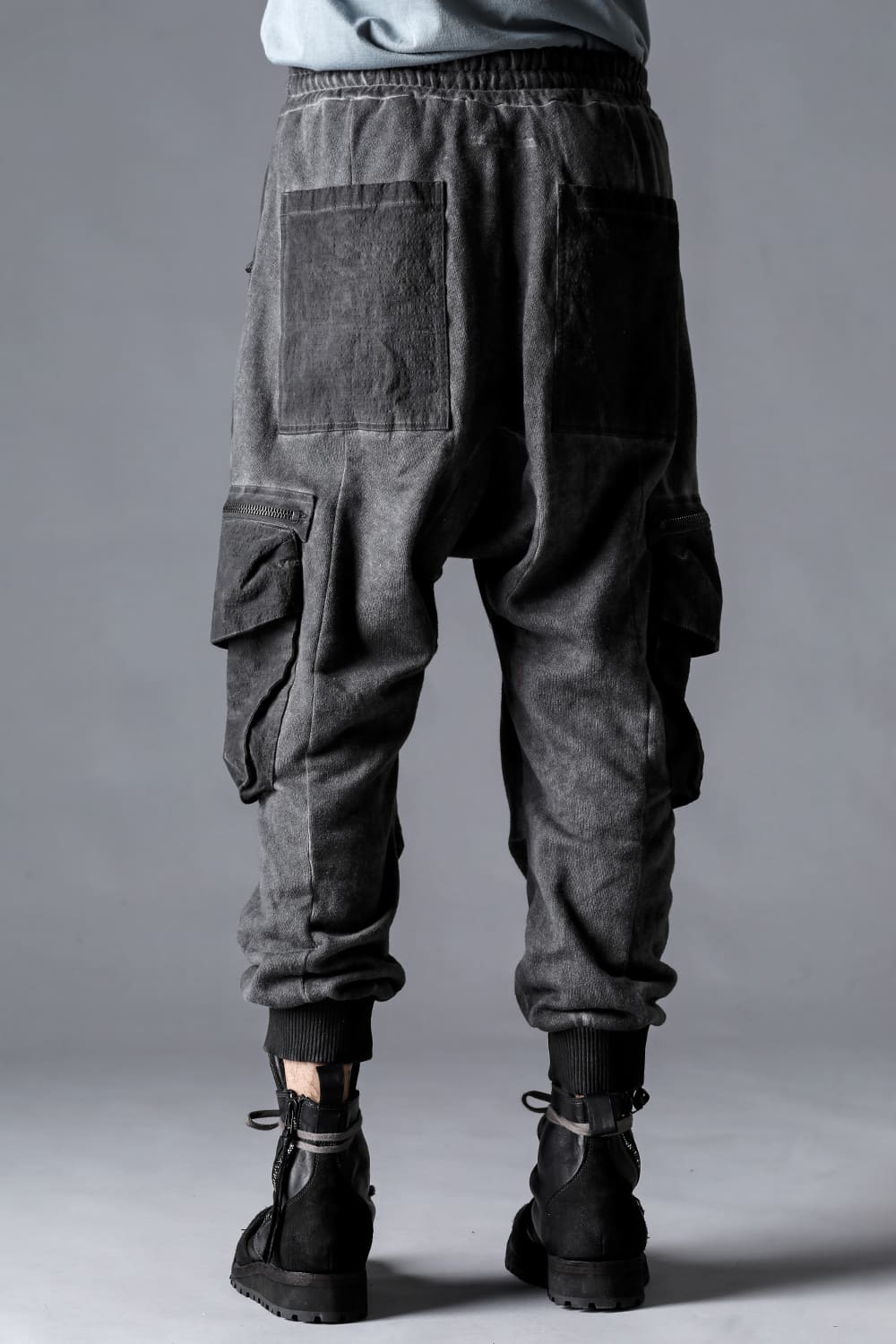 Untwisted Fleece-Lined Drop Crotch Cargo Wide Jog Pants  Charcoal