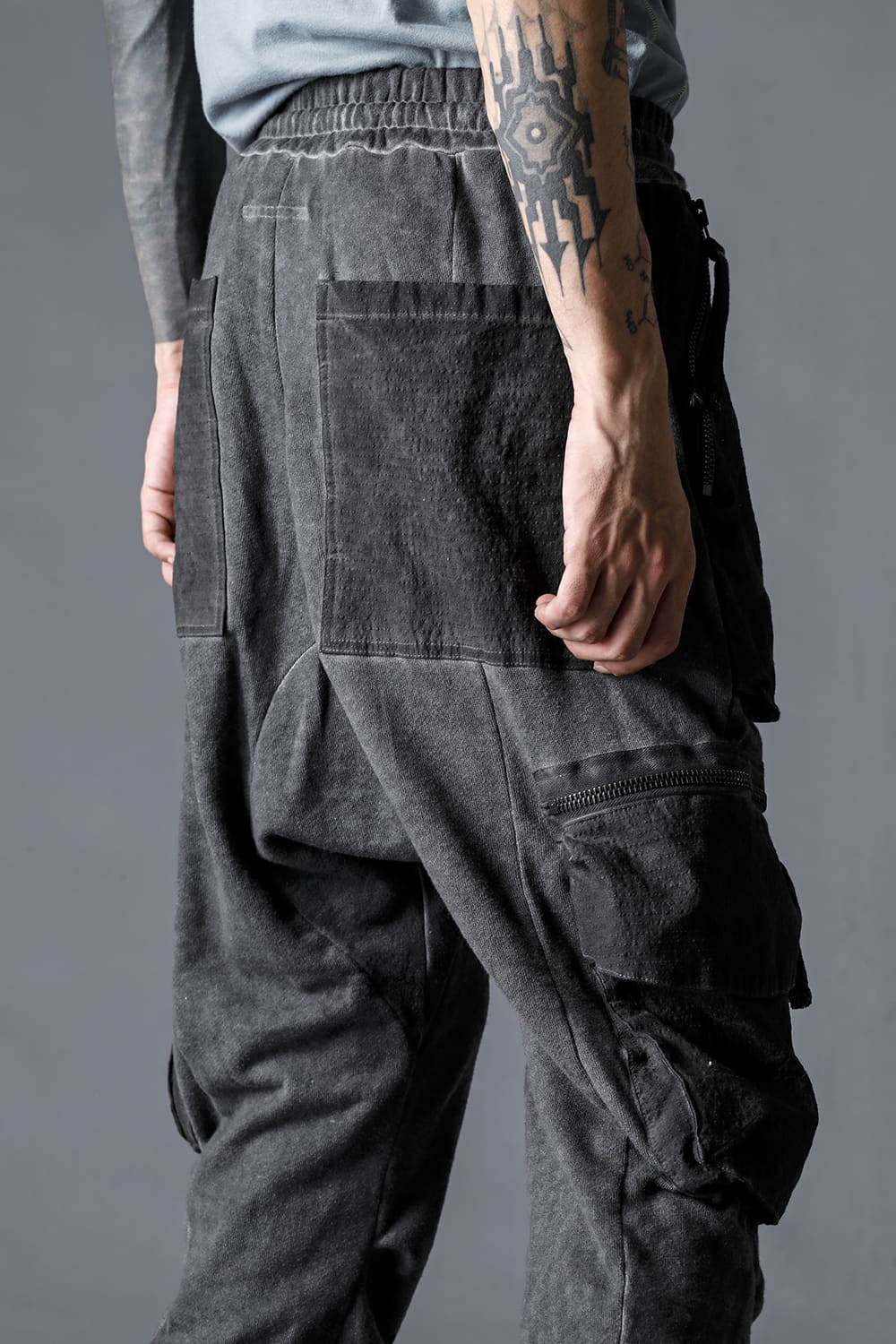 Untwisted Fleece-Lined Drop Crotch Cargo Wide Jog Pants  Charcoal