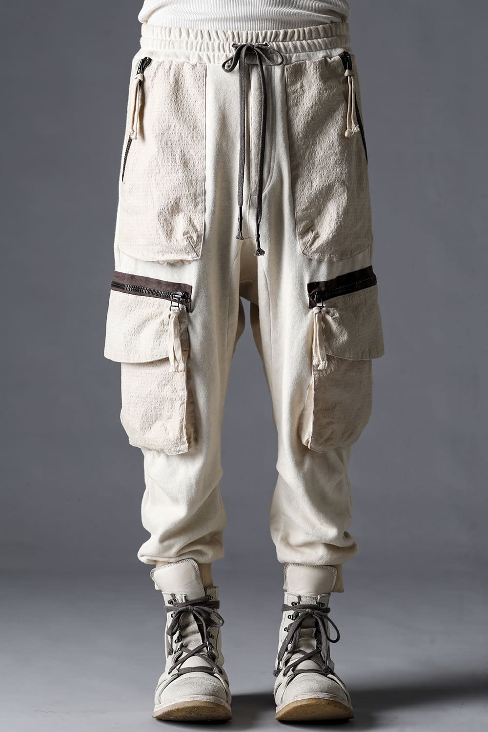 Untwisted Fleece-Lined Drop Crotch Cargo Wide Jog Pants Dusty White