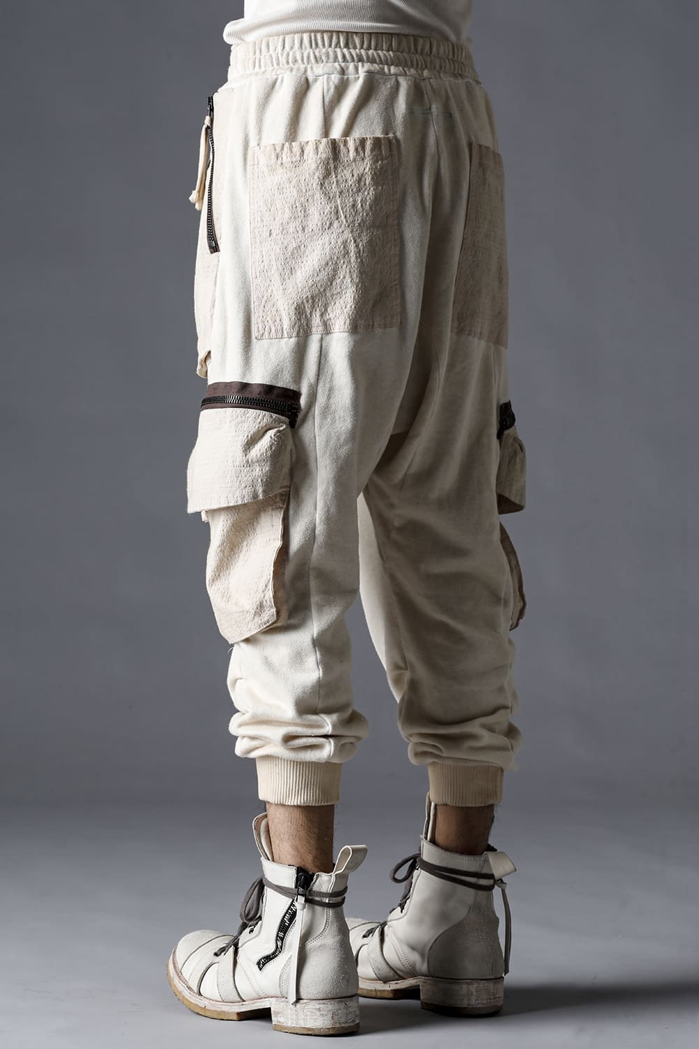 Untwisted Fleece-Lined Drop Crotch Cargo Wide Jog Pants Dusty White