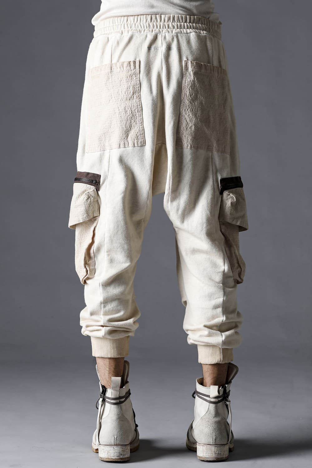 Untwisted Fleece-Lined Drop Crotch Cargo Wide Jog Pants Dusty White