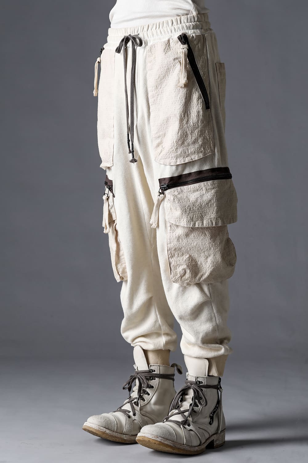 Untwisted Fleece-Lined Drop Crotch Cargo Wide Jog Pants Dusty White