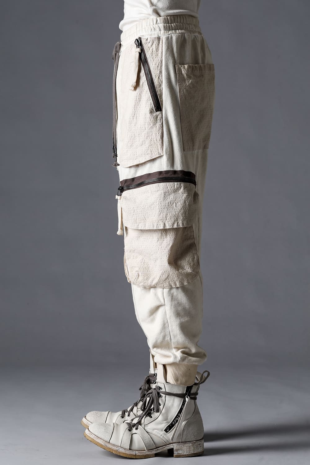 Untwisted Fleece-Lined Drop Crotch Cargo Wide Jog Pants Dusty White