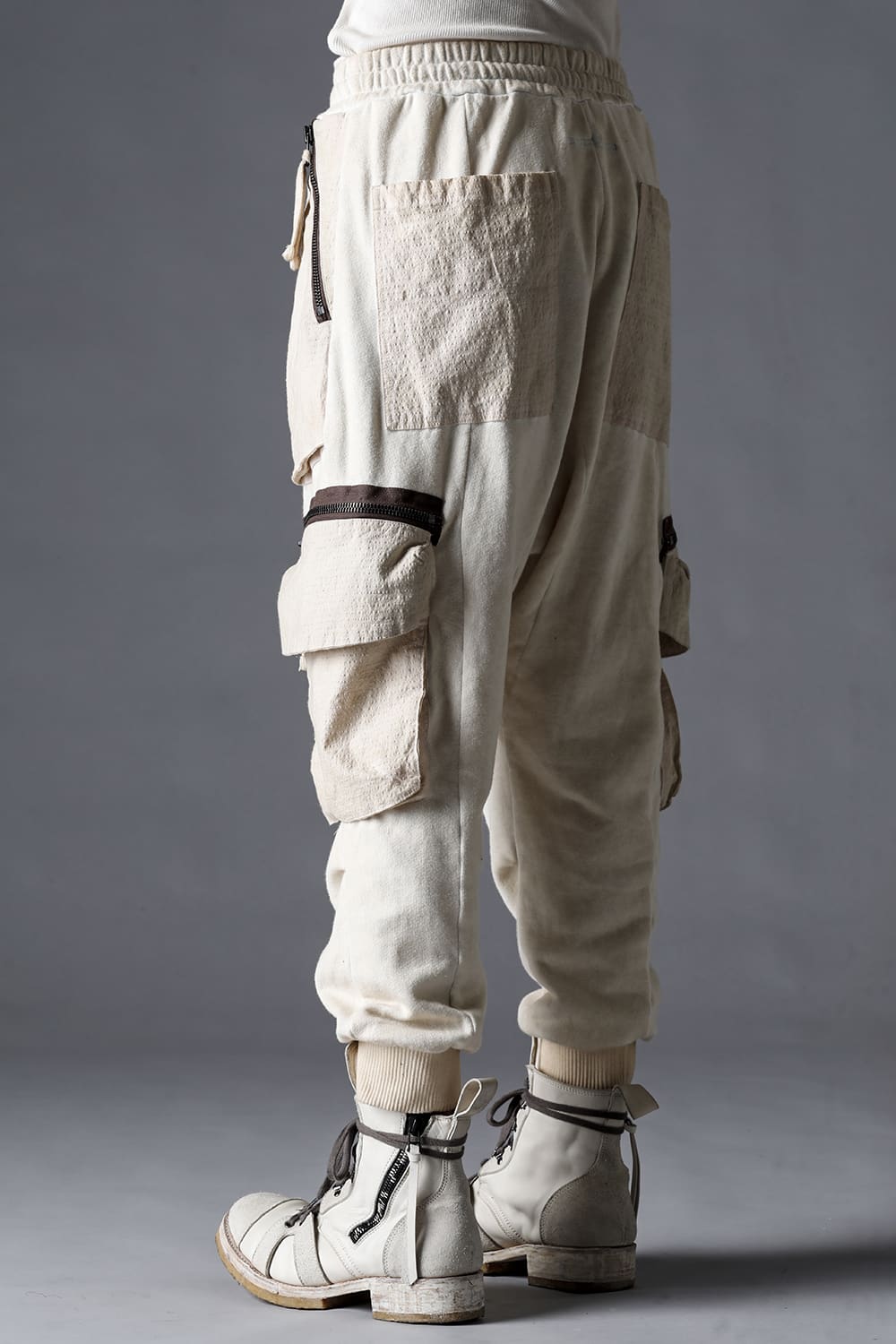 Untwisted Fleece-Lined Drop Crotch Cargo Wide Jog Pants Dusty White