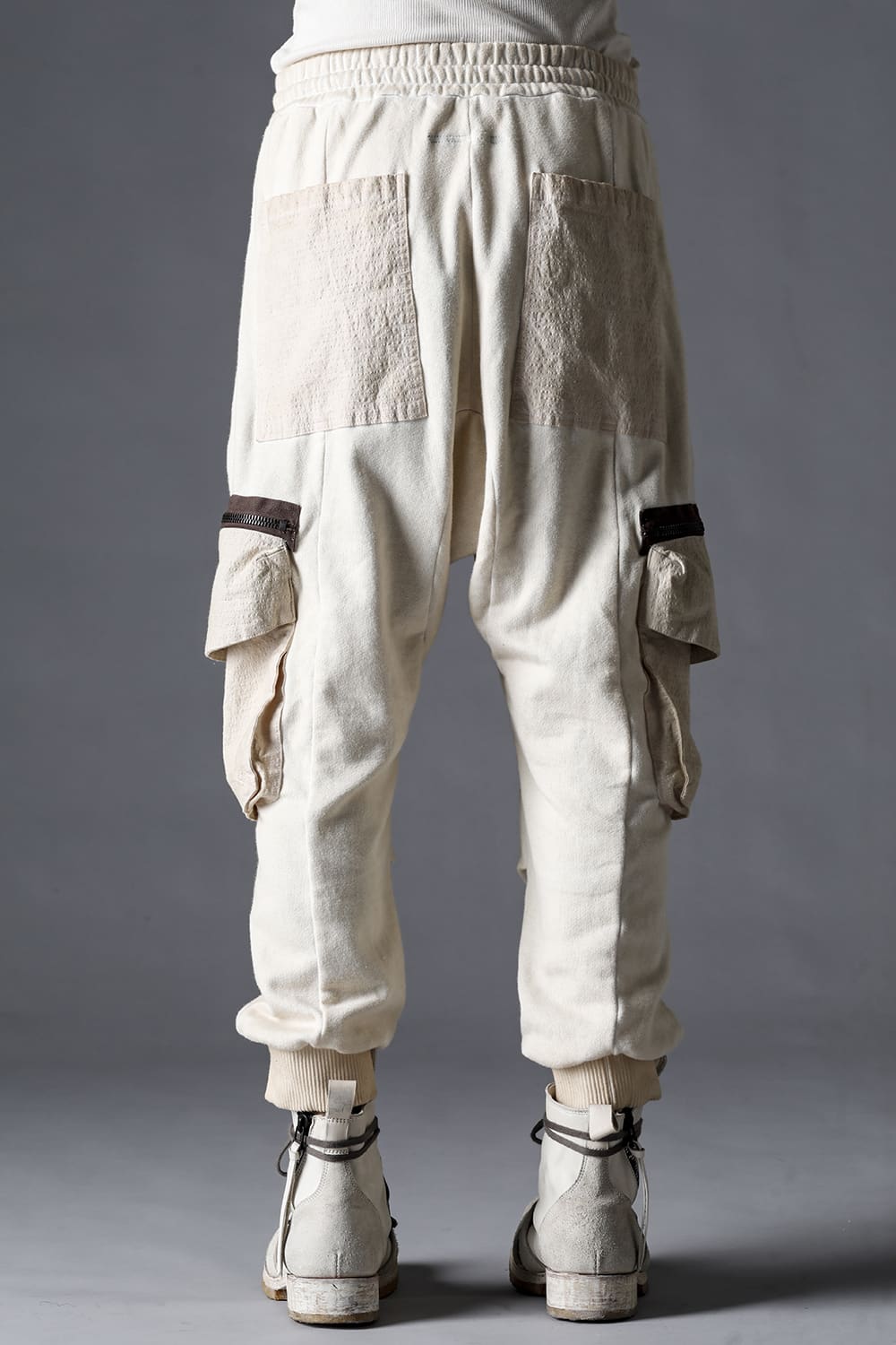 Untwisted Fleece-Lined Drop Crotch Cargo Wide Jog Pants Dusty White